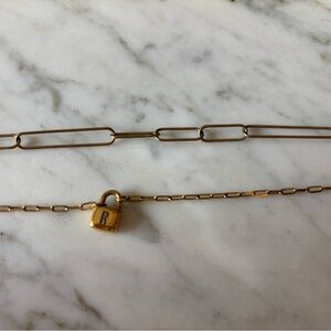 Two gold plated link necklaces-paperclip and engraved lock!